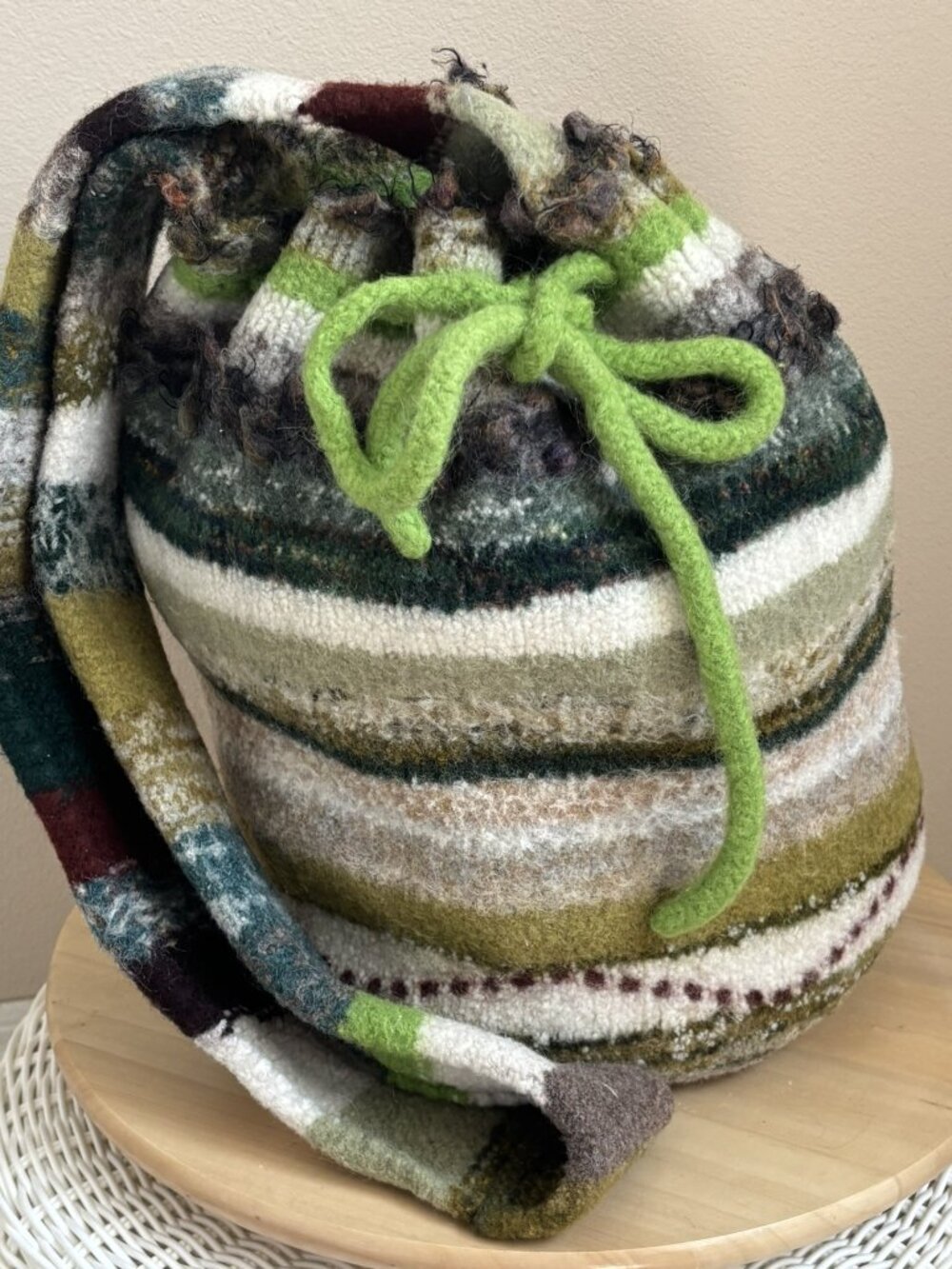 Artisan Hand Crafted Handmade Multi Color Striped Felted Wool Hobo Sling Bag